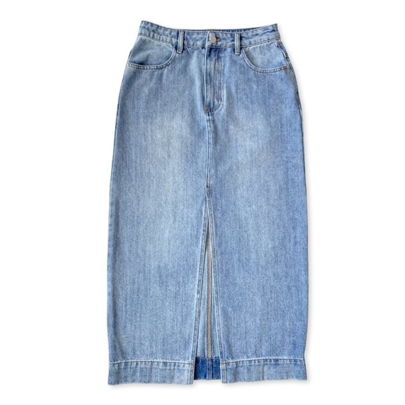 English Factory High Waist Long Denim Jean Skirt Slit Coastal Cowgirl Western - Picture 1 of 14
